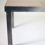 Coffee table signed Roger Capron, steel and ceramic, bird motif
