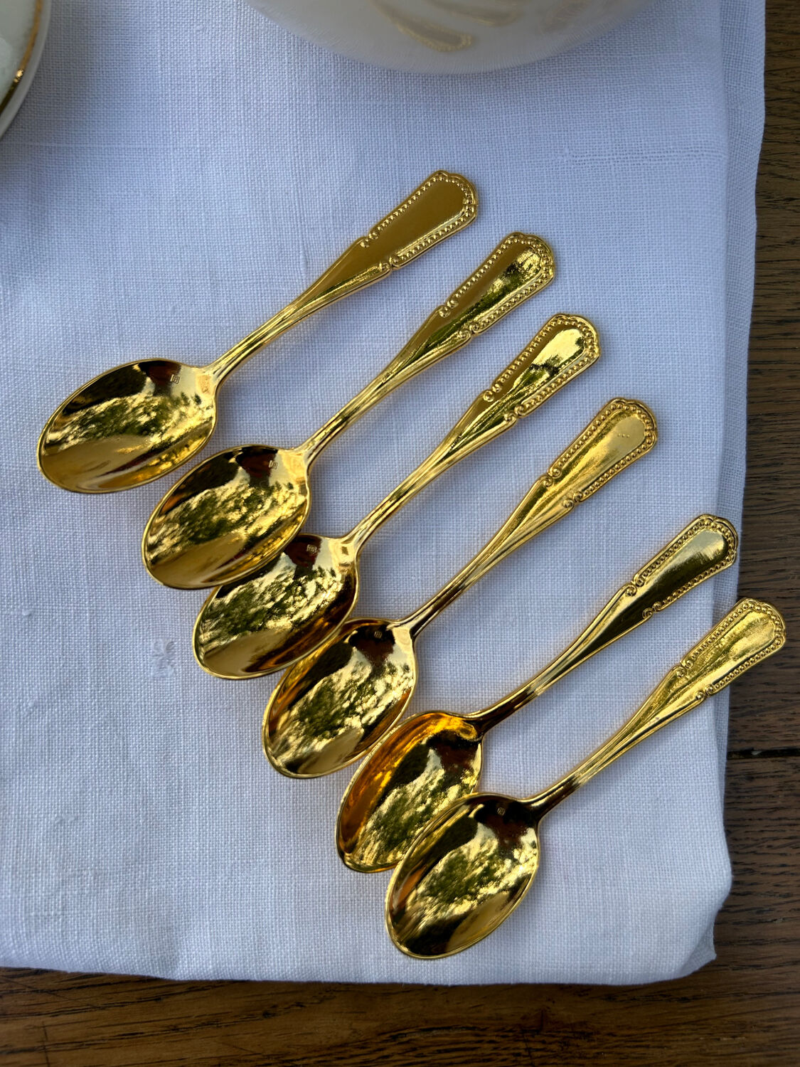 6 small golden mocha spoons