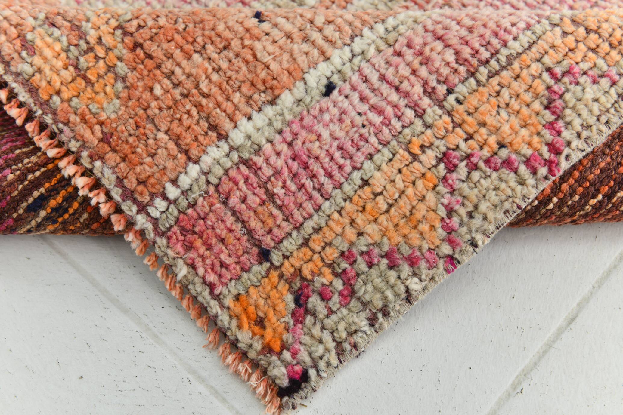 Pink & Orange Oriental Vintage Runner Rug, 101x301Cm