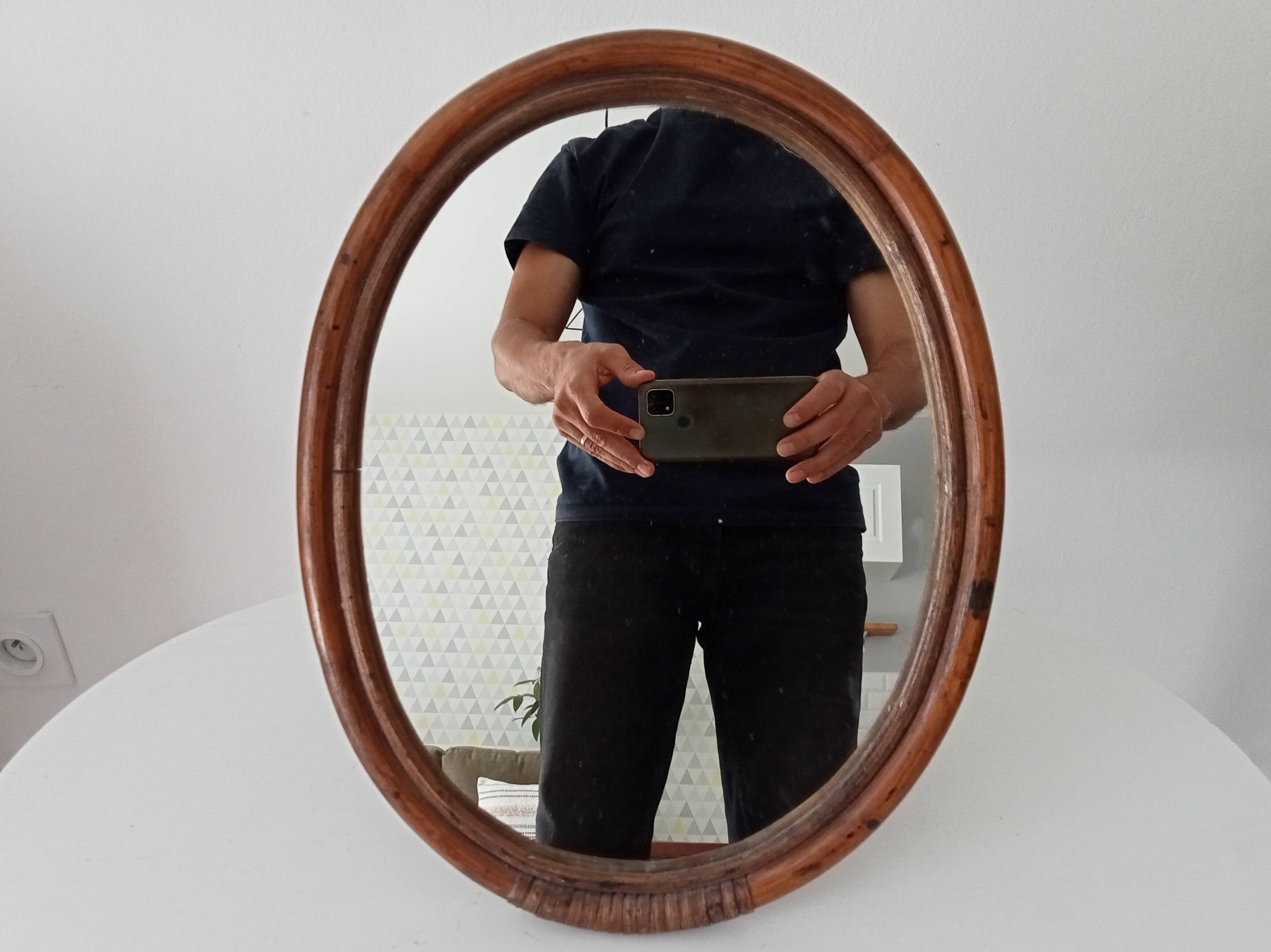 Antique rattan table mirror early 20th century