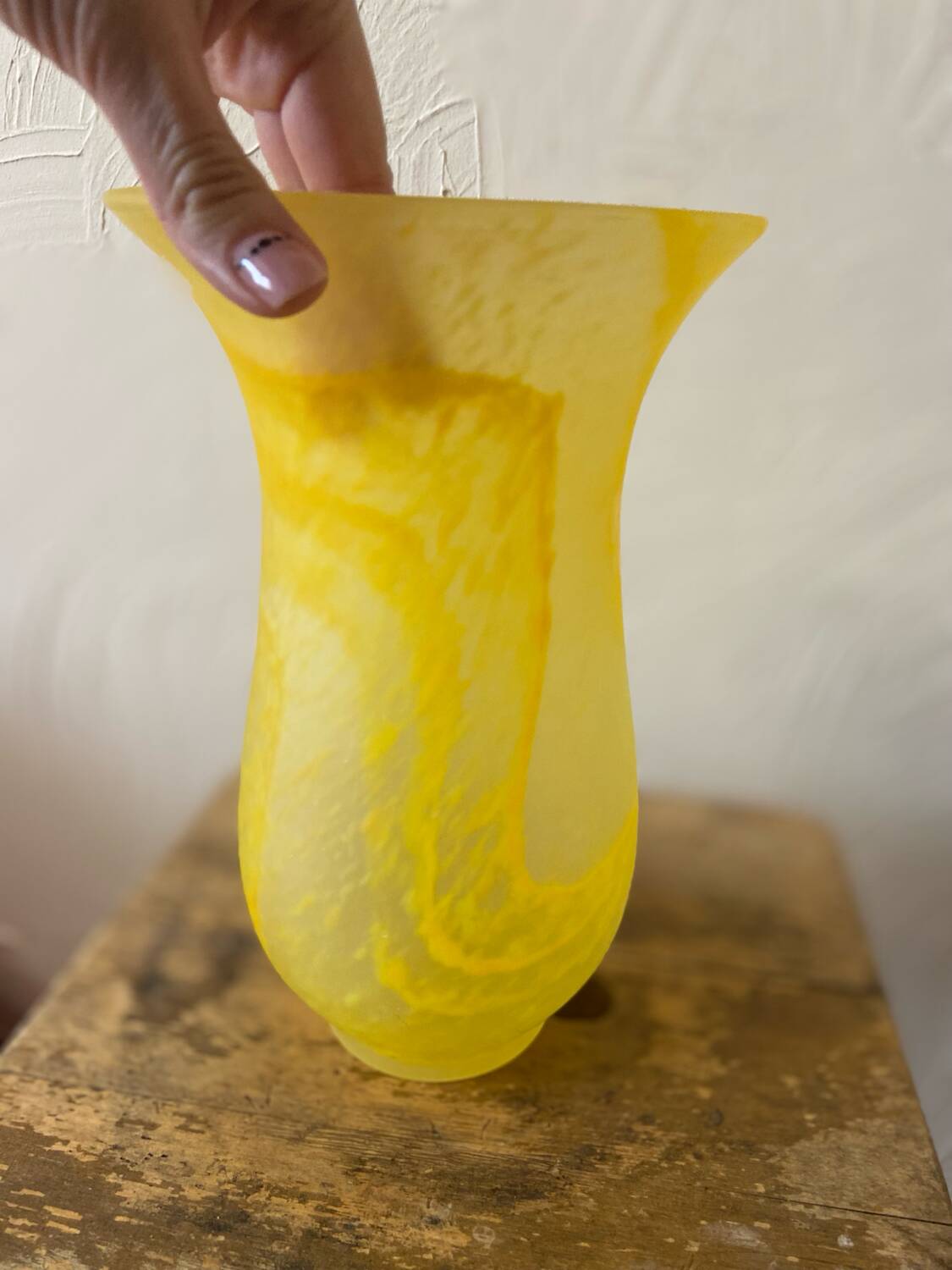 Yellow marbled glass paste vase – Art Nouveau style