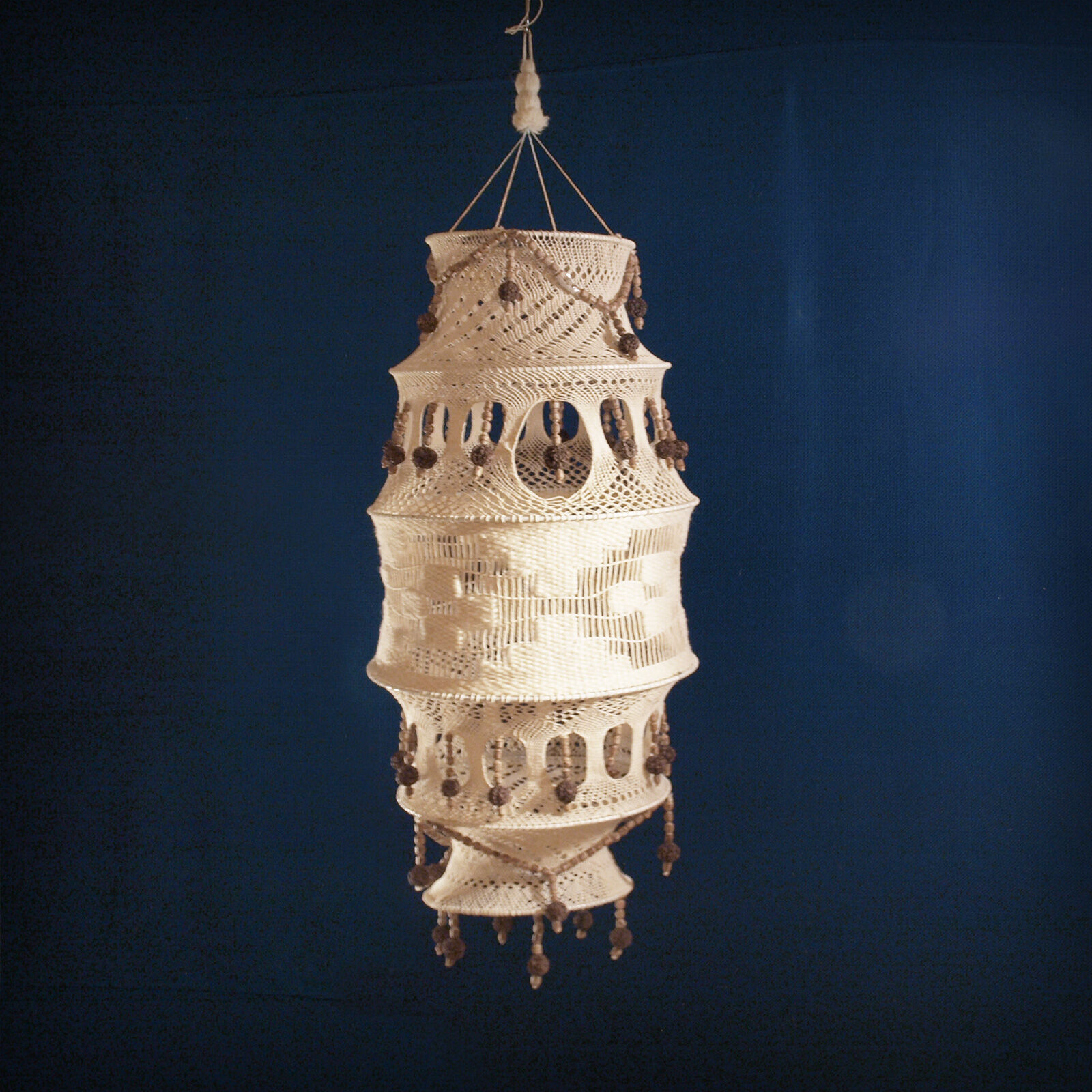 Crochet and wood chandelier