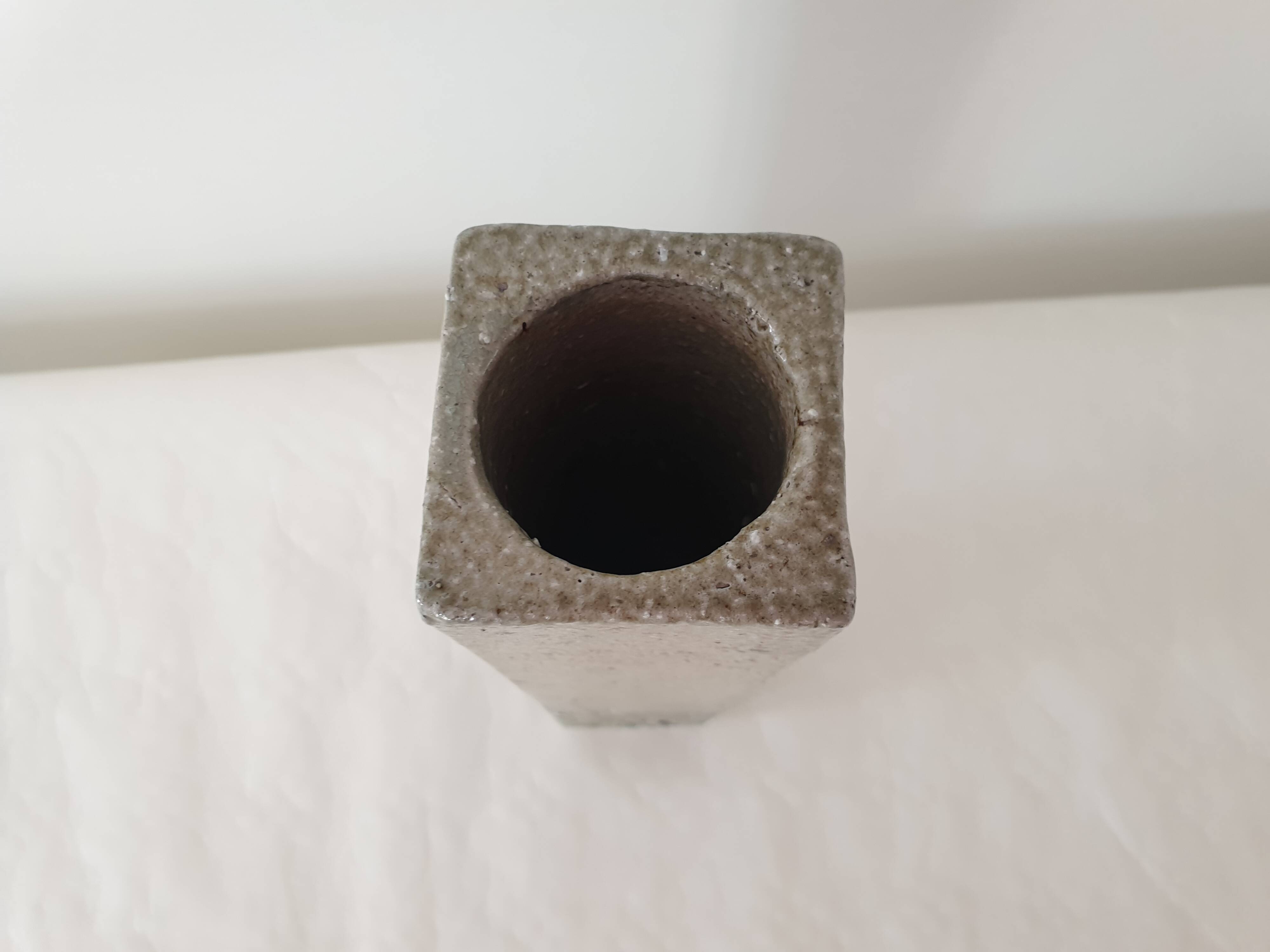 Square stoneware ceramic vase signed Jean Claude Monange