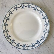 round dish in blue Iron Earth U&C Digoin Sarreguemines model Les Ternes late 19th century