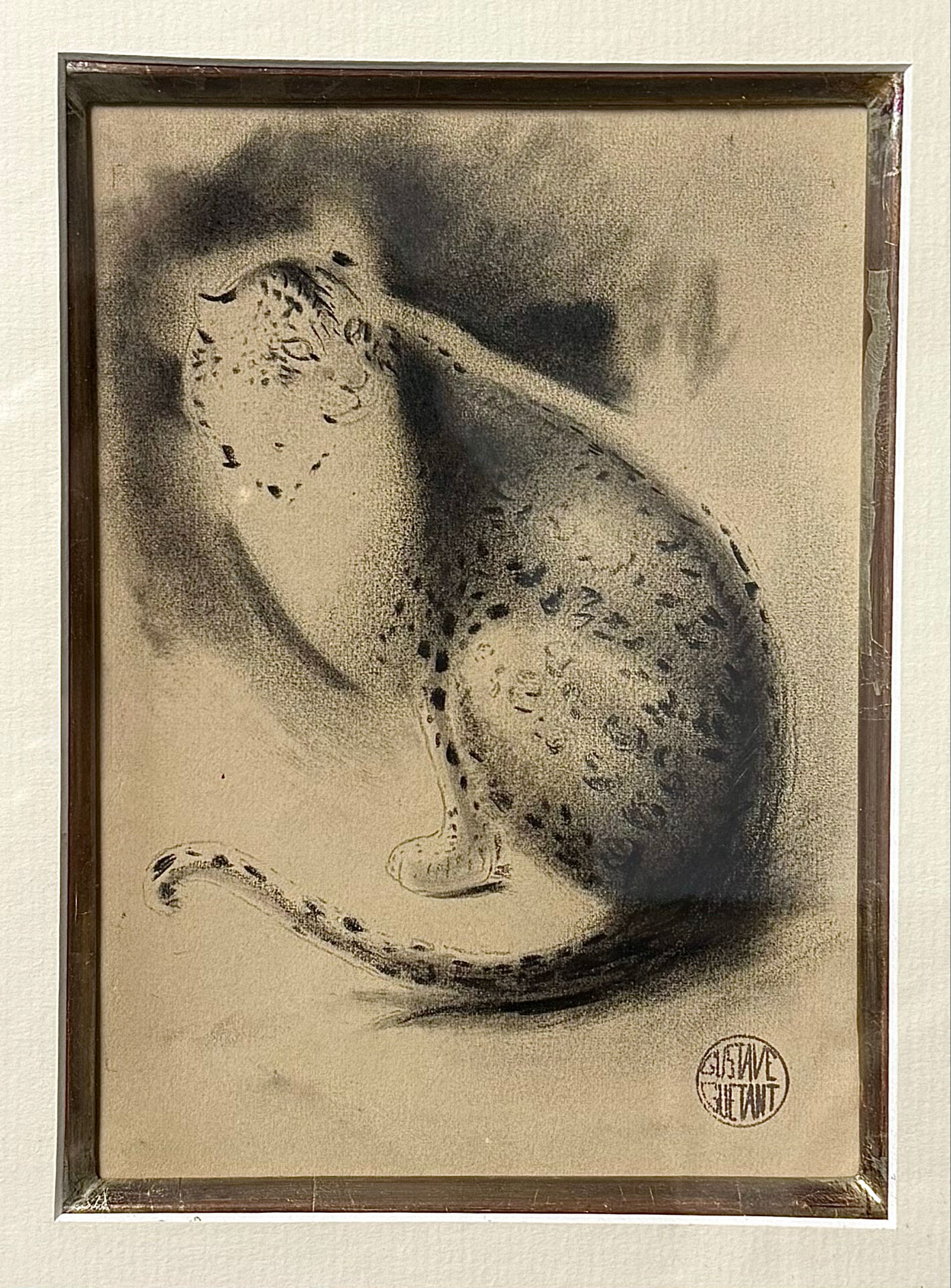 Gustave Guétant (1873–1953) – "Leopard at Rest" – Original drawing e