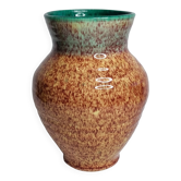 Vase en grès émaillé vert et brun moucheté – signé Accolay – 22 cm