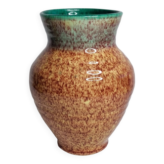 Glazed stoneware vase in green and brown speckled – signed Accolay – 22 cm