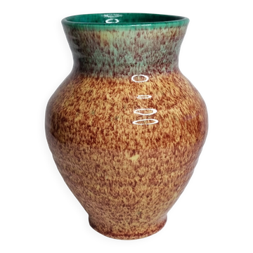 Glazed stoneware vase in green and brown speckled – signed Accolay – 22 cm