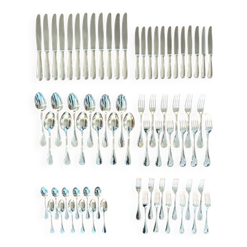 Christofle Perles, 72-piece cutlery set in silver-plated metal, excellent condition.