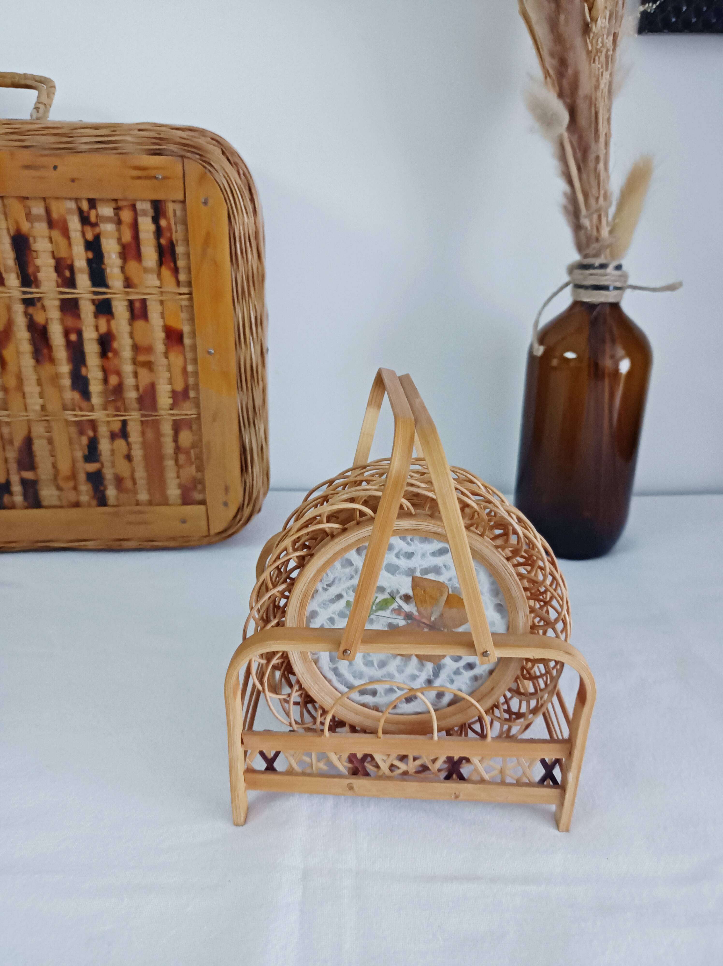 Set of 6 butterfly wicker coasters