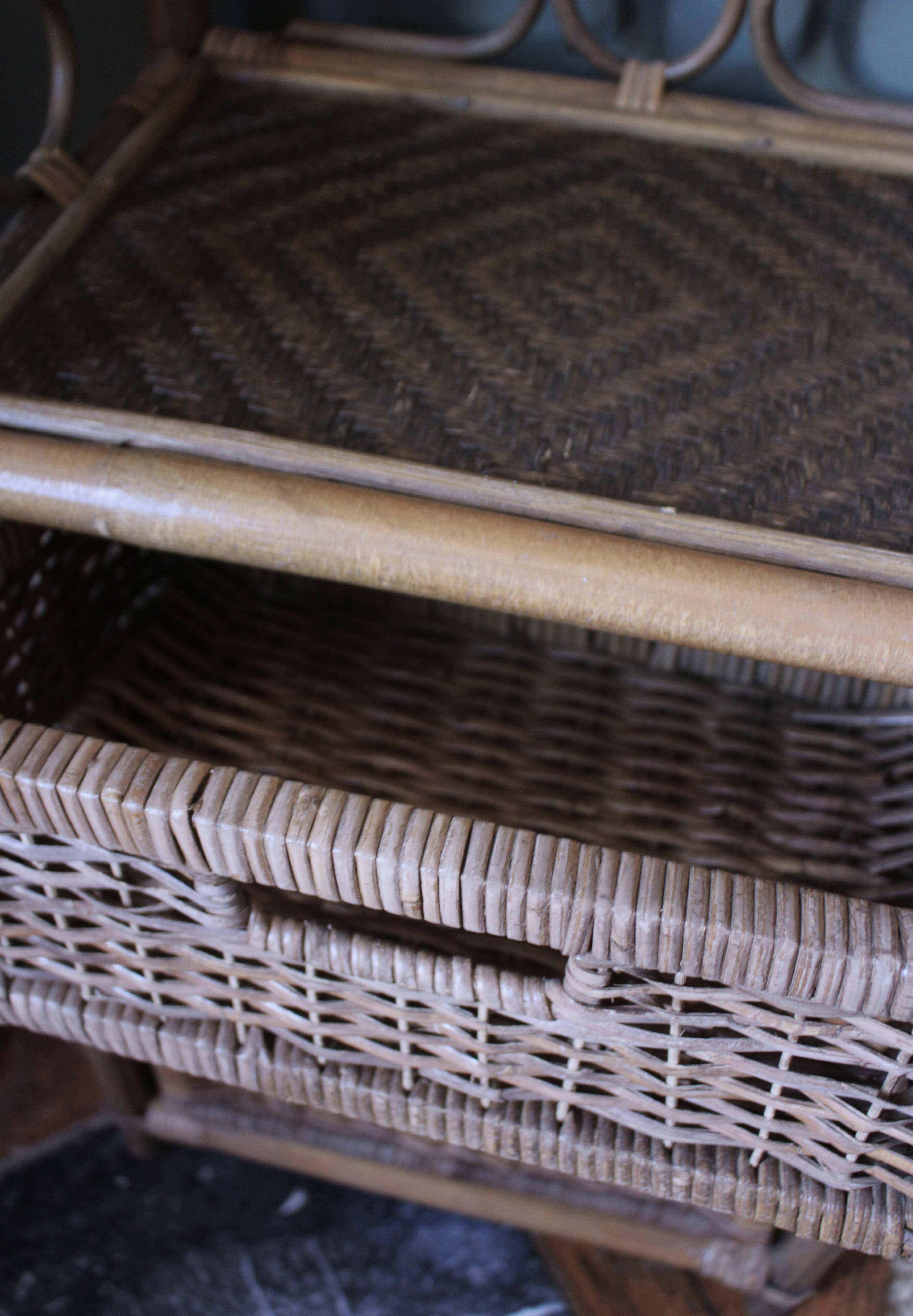 Chiffonnier rotin osier 3 tiroirs meuble rangement vintage