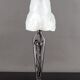 Art Deco Wrought Iron Lamp, Floral Tulip signed Degué, France, c. 1930