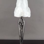 Art Deco Wrought Iron Lamp, Floral Tulip signed Degué, France, c. 1930