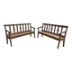 Duo of old solid oak benches with backs and armrests.