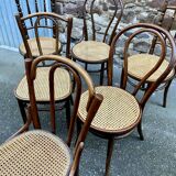 Set of 6 Thonet Fischel restaurant bistro chairs mismatch curved wood