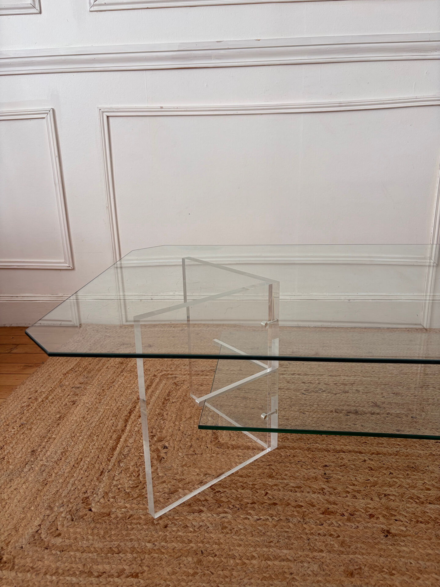 Table basse en Plexiglas et verre vintage 