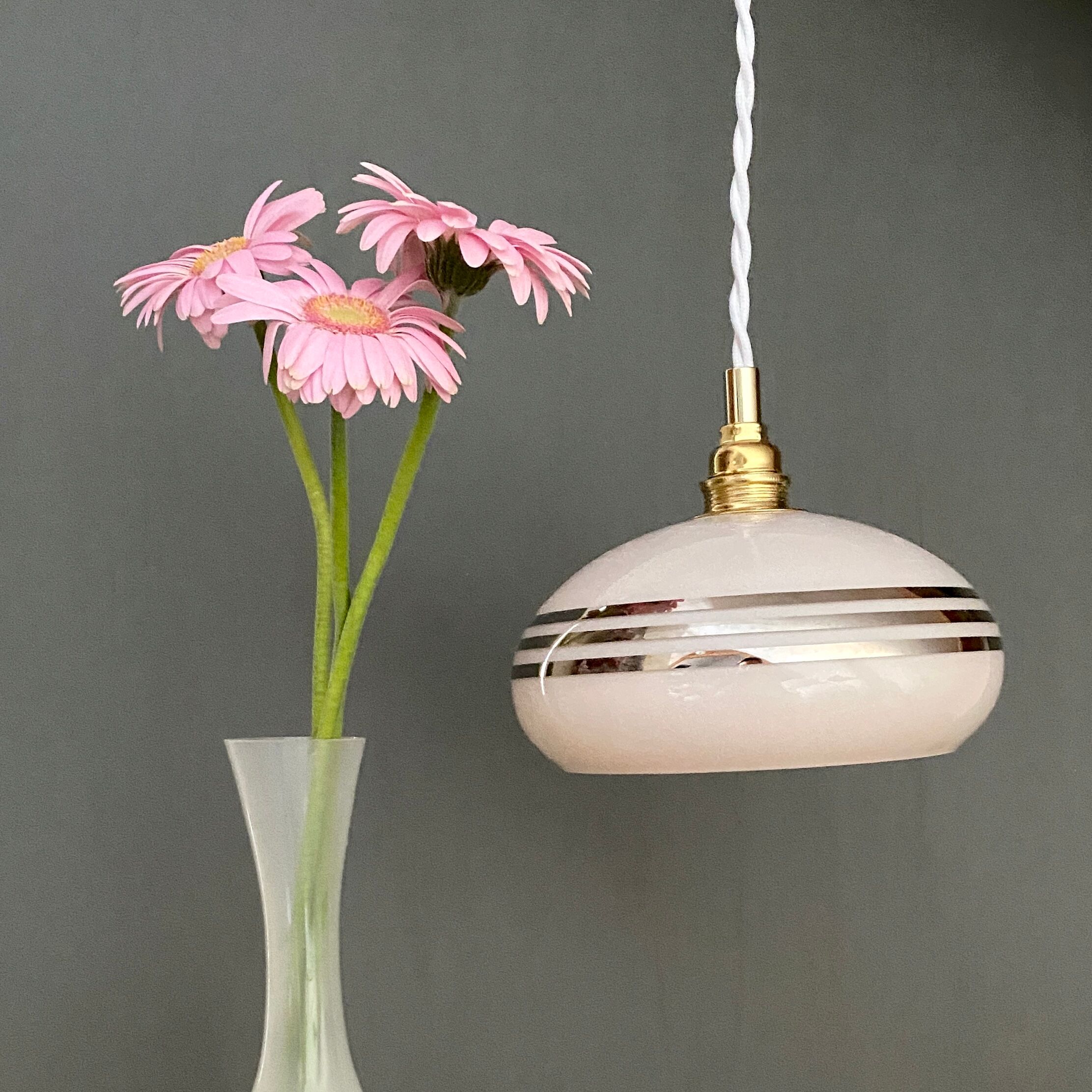 Vintage lamp in pale pink opaline and silver edging