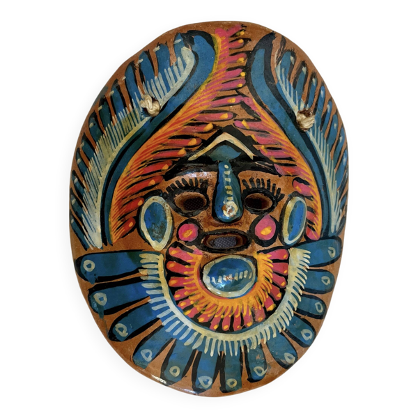 Masque du Mexique en terre cuite colorée, années 70, mexicain — Beyit
