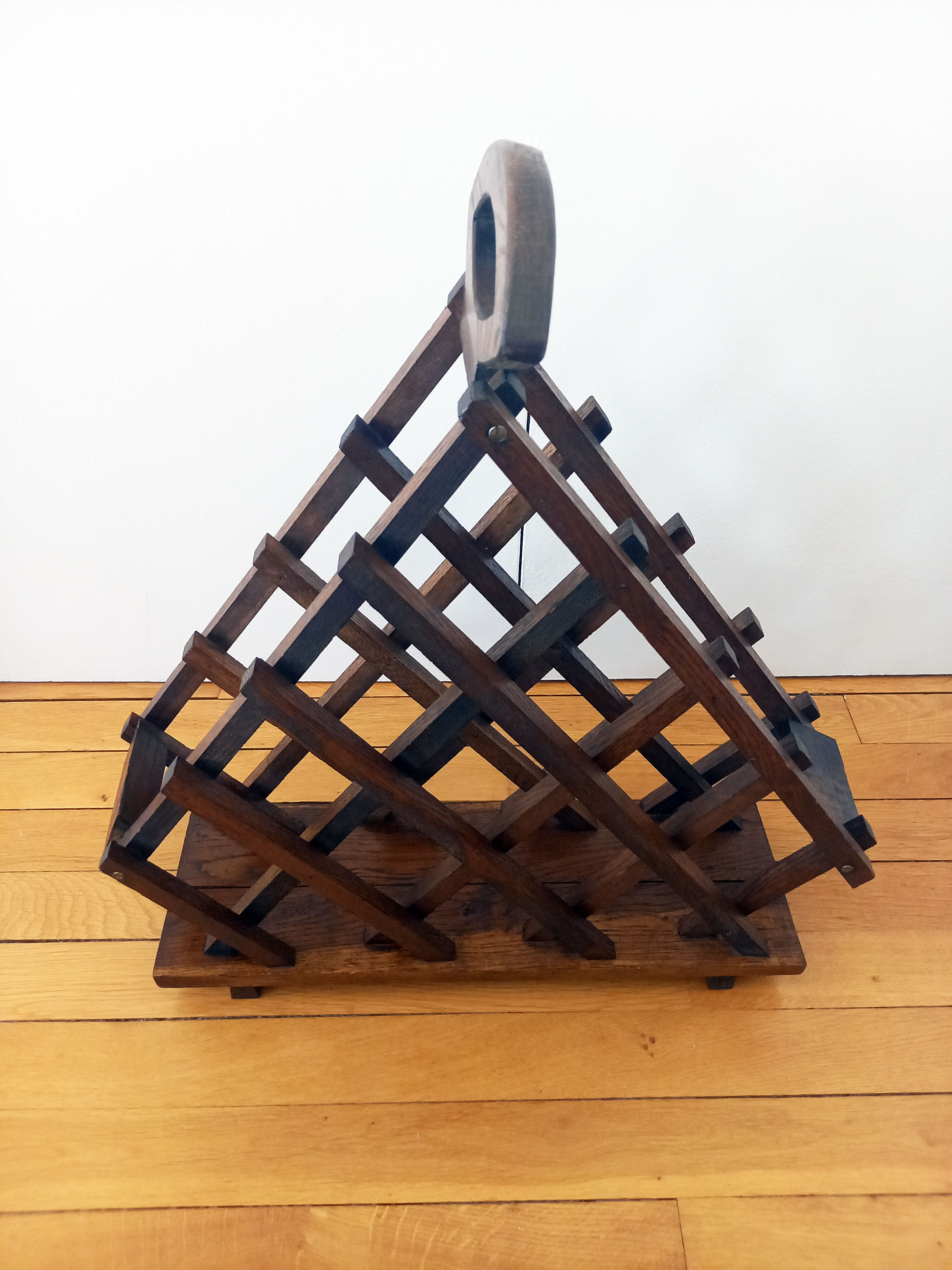 Old bottle holder / bottle rack Vintage Solid wood Unique piece