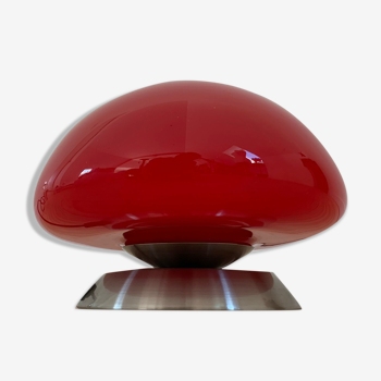 Lampe champignon vintage en opaline rouge