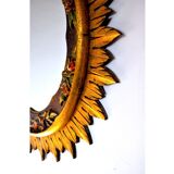 Golden wooden sun mirror, France, 1980, 70cm