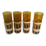 Amber glass and wicker glasses