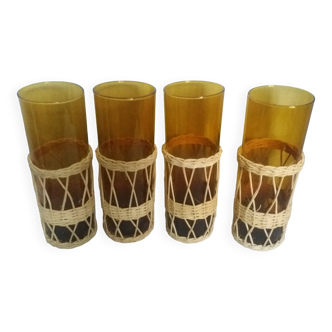 Amber glass and wicker glasses