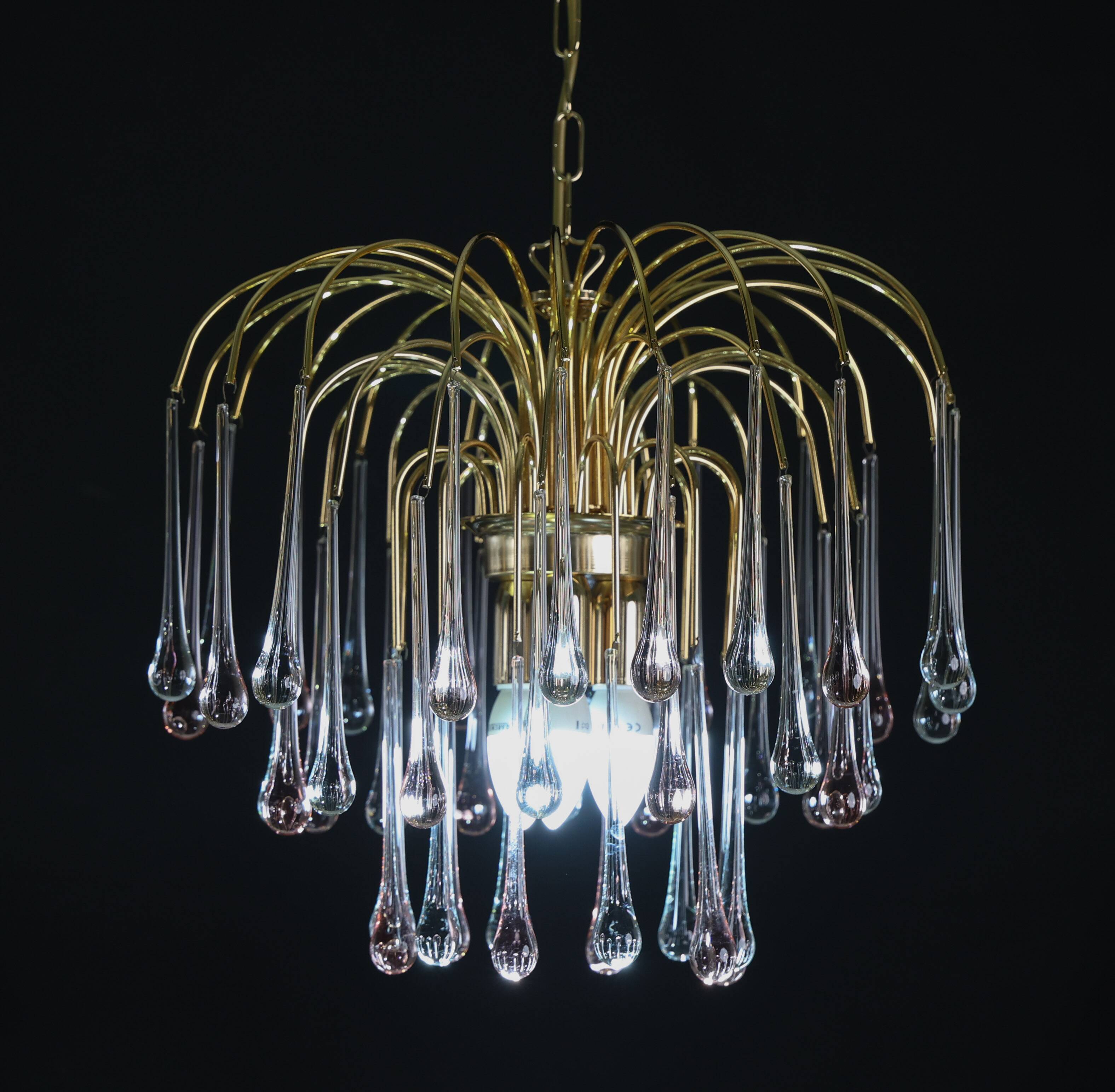 Lady Grace, Chandelier with Pink and Transparent Pendants, Murano Glass, 19