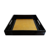 Japanese black lacquered wooden tray decorated with aze gold leaf