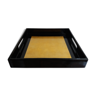 Japanese black lacquered wooden tray decorated with aze gold leaf