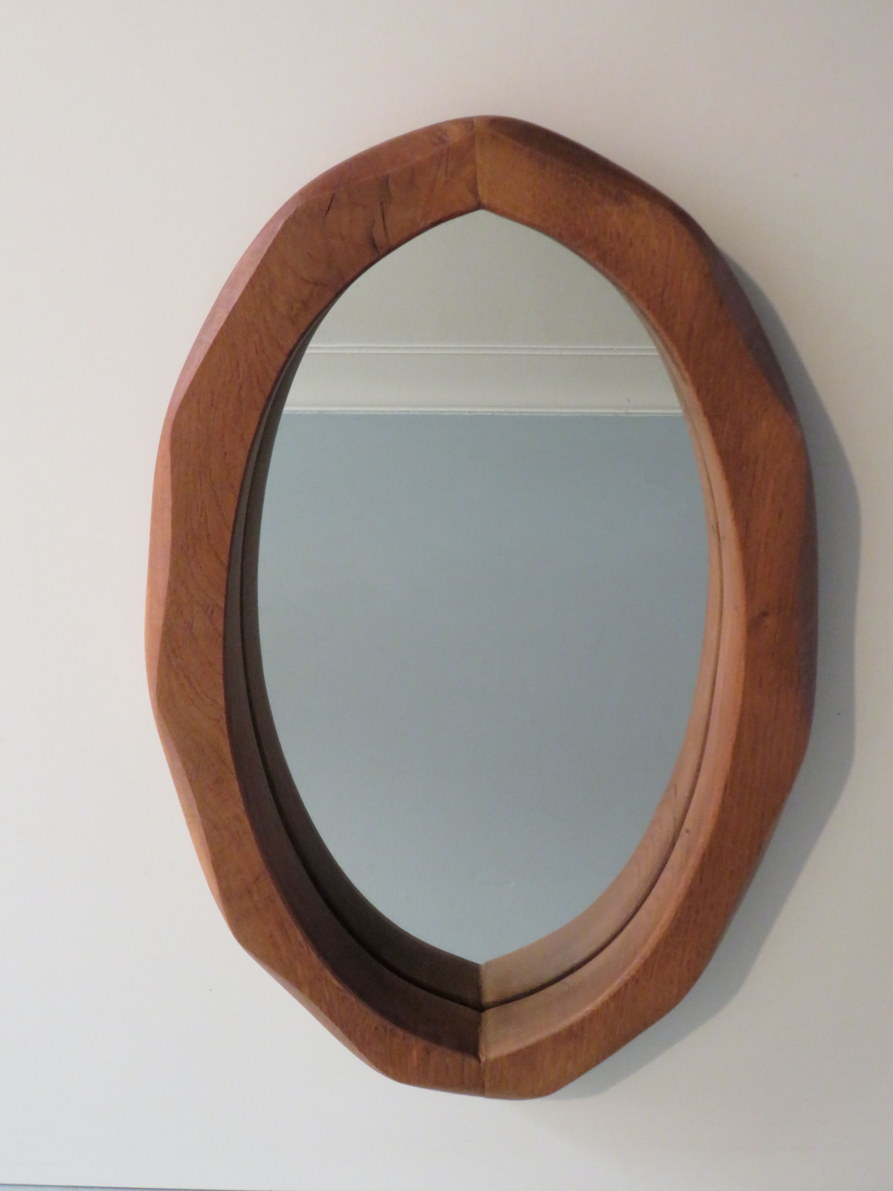 Brutalist mirror in solid oak, hand carved, Belgium 1970