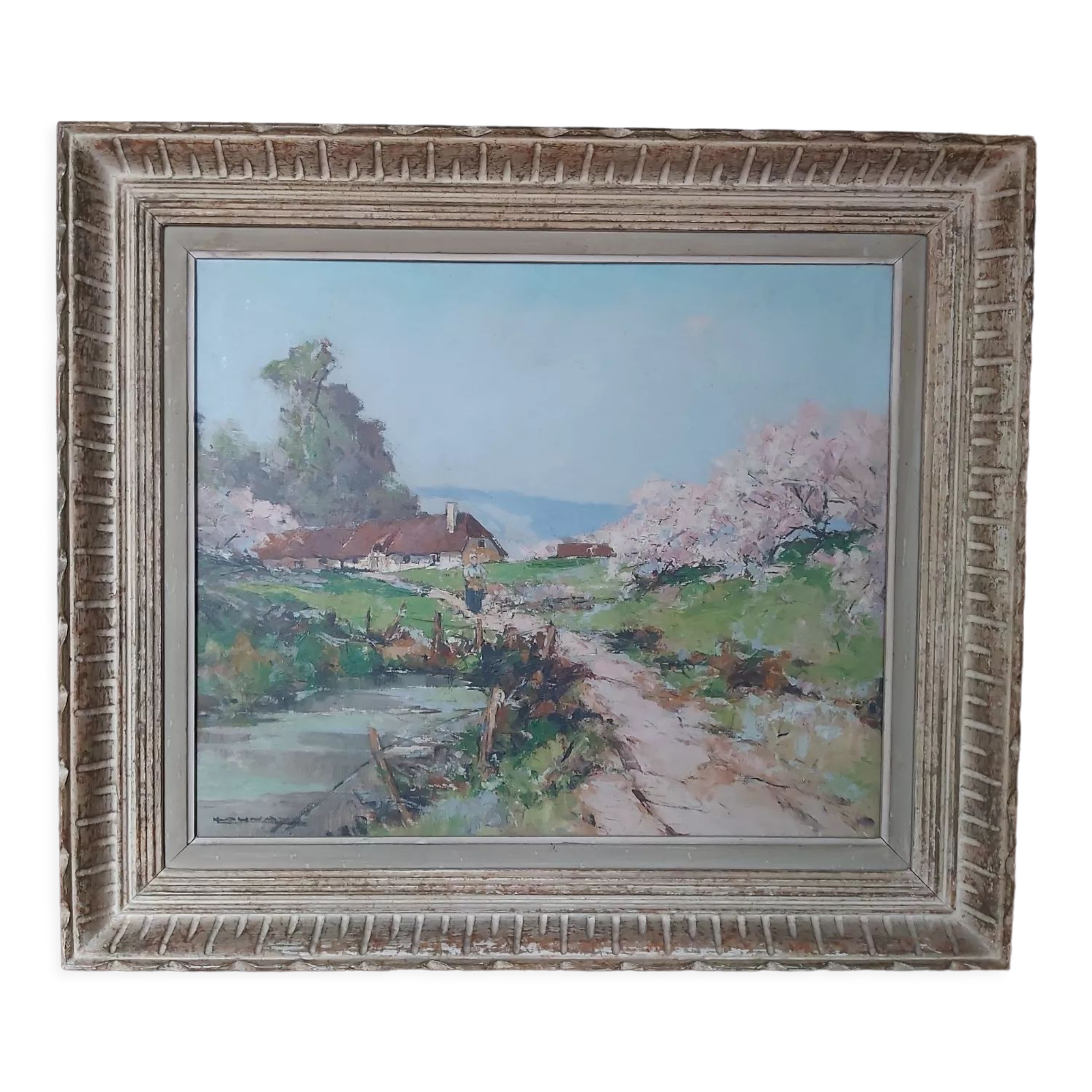 Tableau pommiers en fleurs, Normandie
