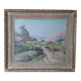 Painting of apple trees in blossom, Normandy