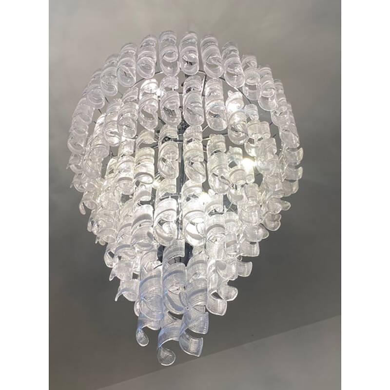 Transparent and White “Ricci” Murano Glass Chandelier