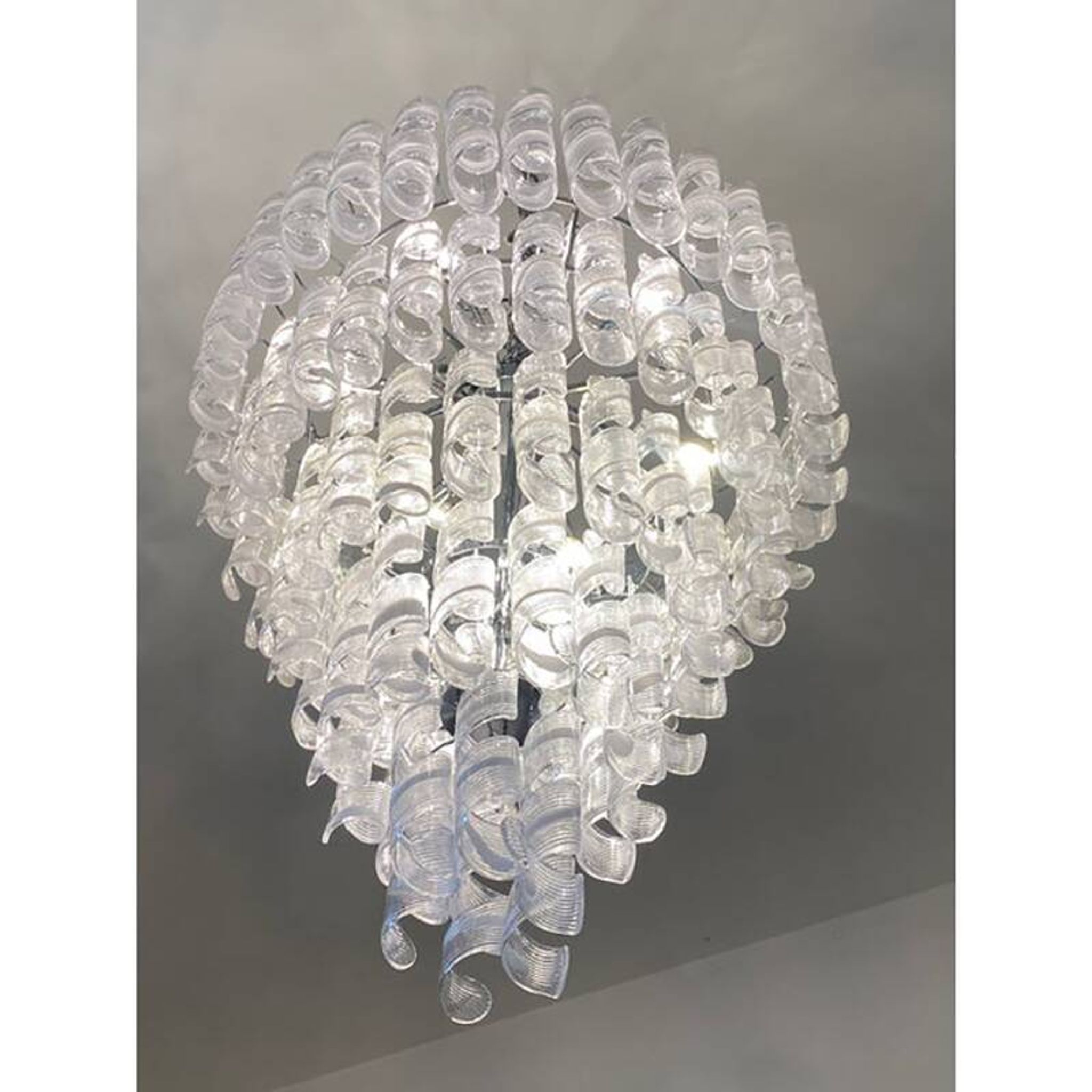 Transparent and White “Ricci” Murano Glass Chandelier