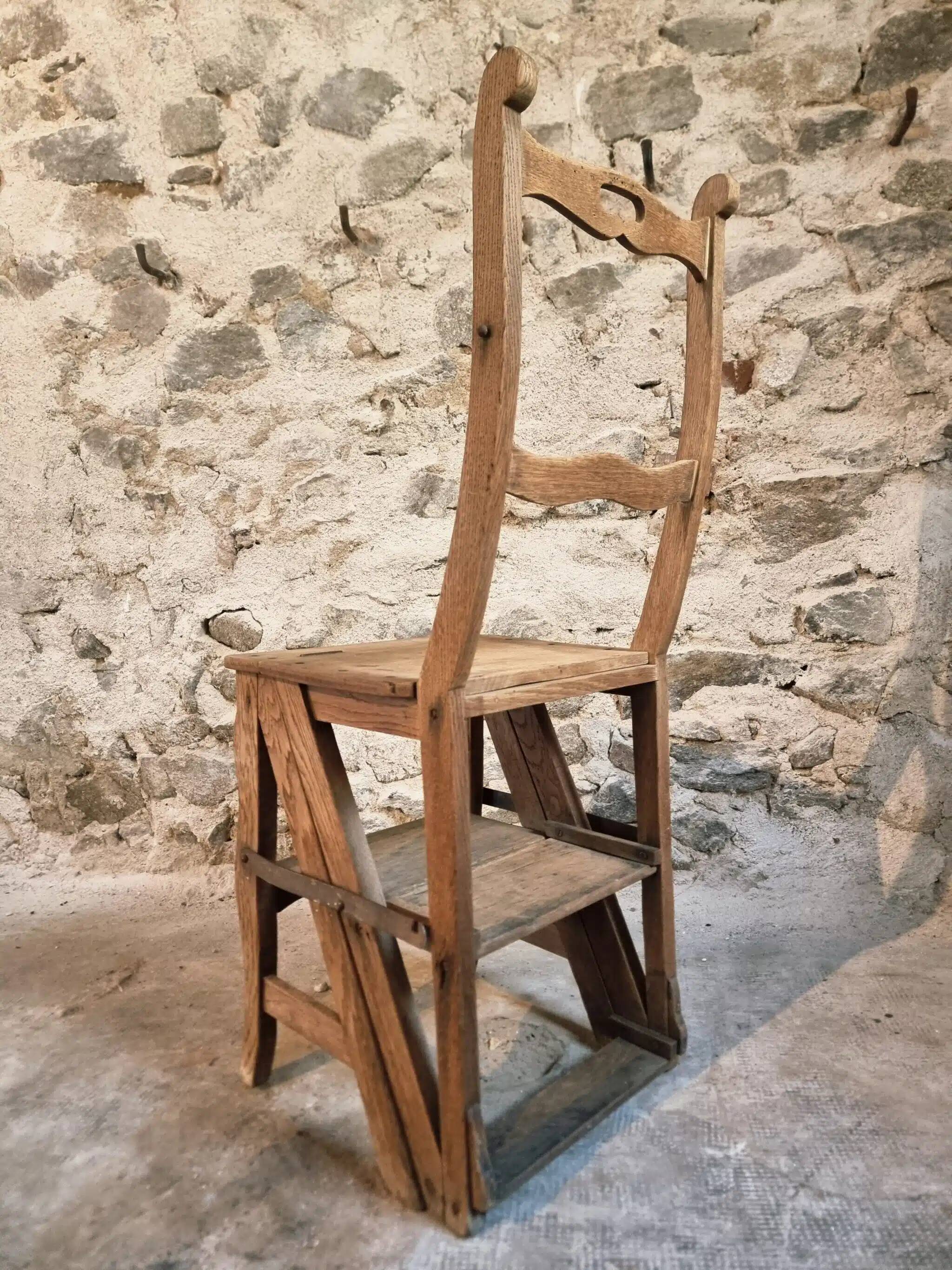 Antique French Oak Ladder Library Chair – Metamorphic Stepladder Chair