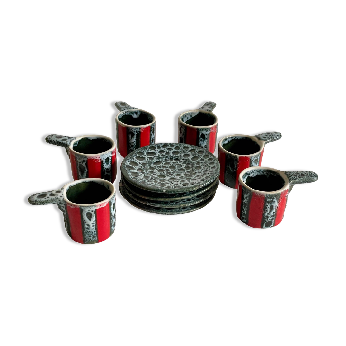 6 vintage luc vallauris art ceramic cups and saucers