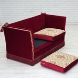 1970s, Danish "Spanish" sofa, furniture velour, ash wood legs.