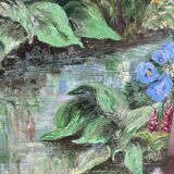 Flower garden and stream, signed