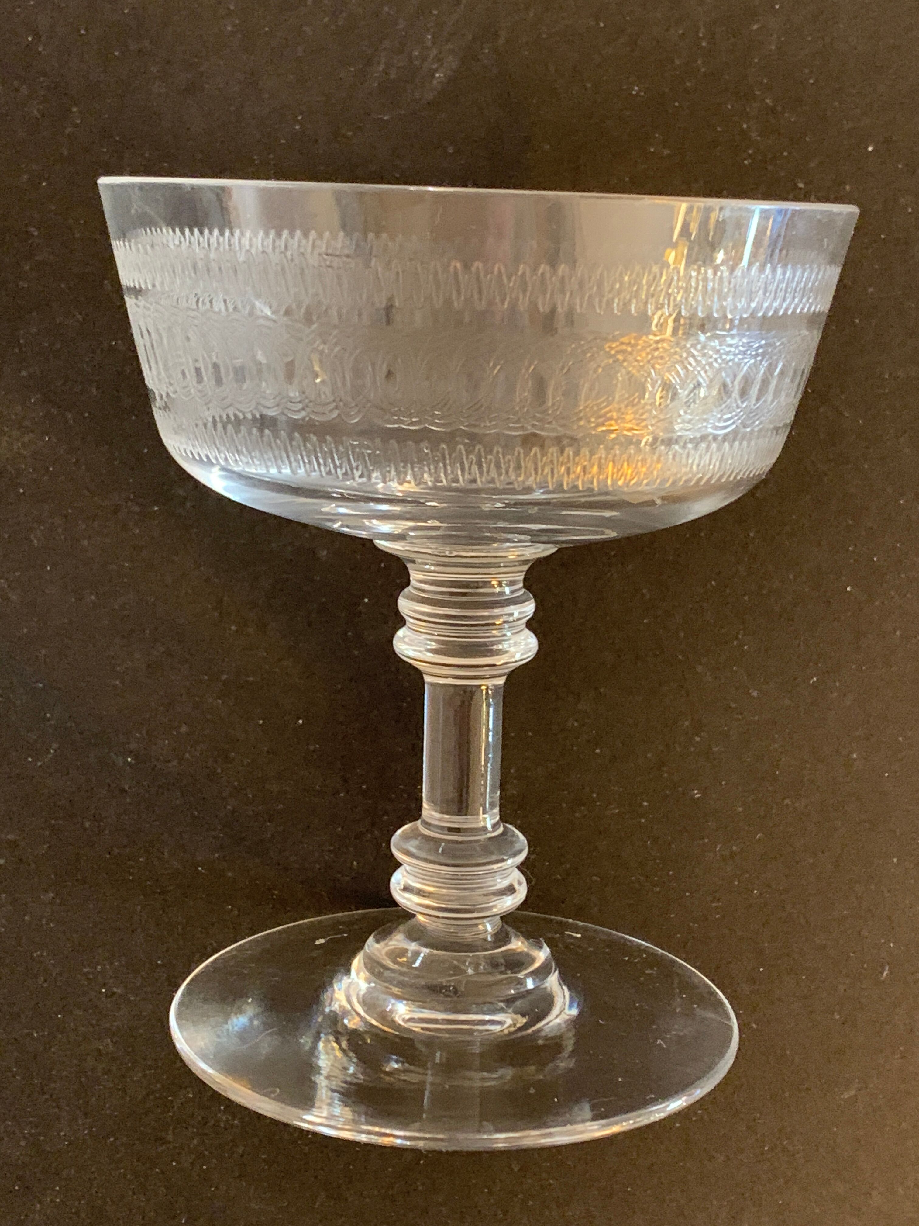 10 old crystal champagne glasses