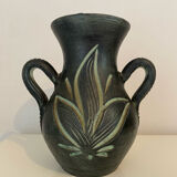 Dark green sandstone vase with handles