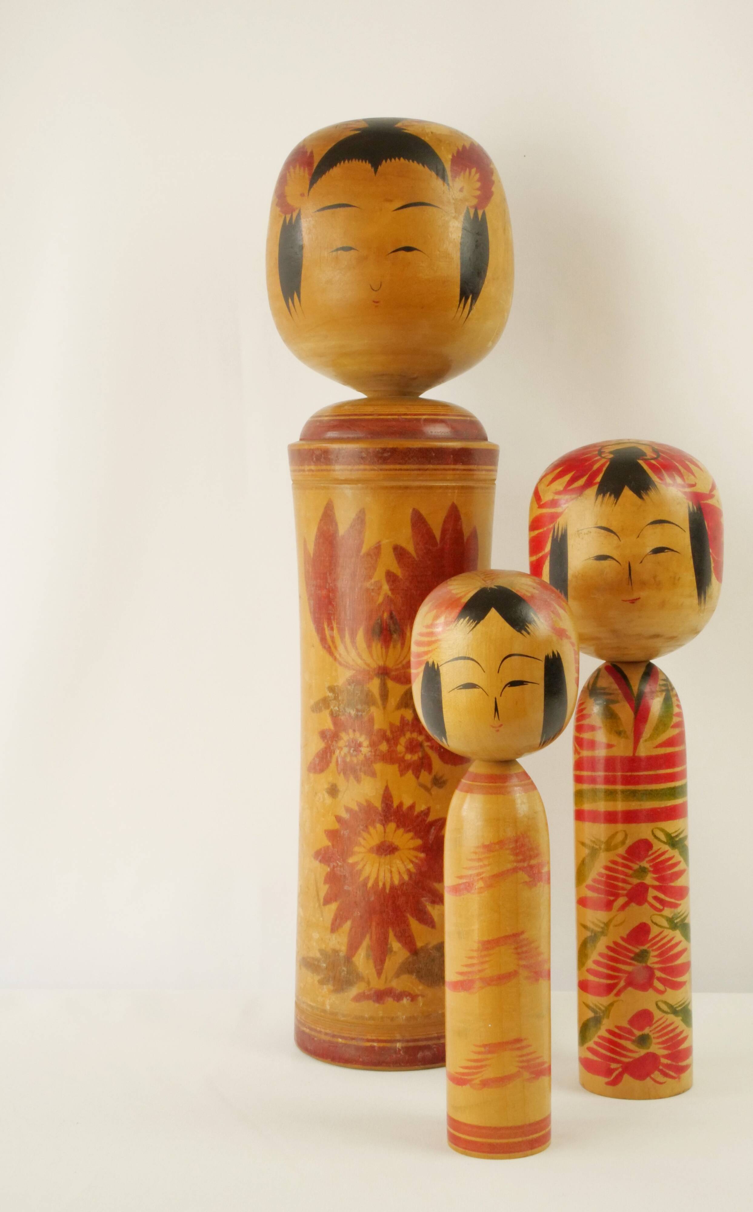 Set of 3 large japanese kokeshi
