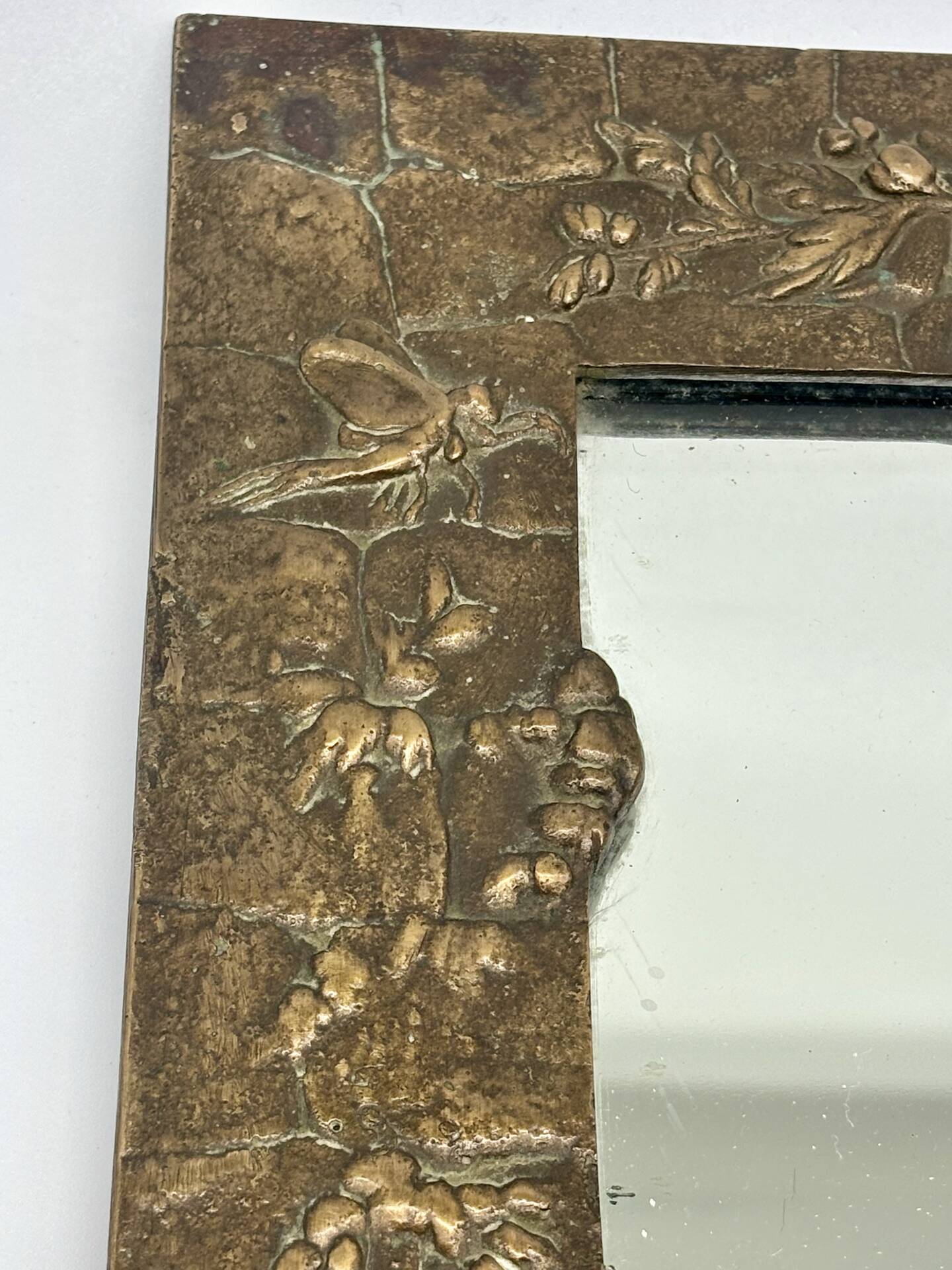 Small bronze Art Deco Nouveau vintage mirror from the 1920s.
