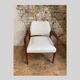 Fauteuil Mid Century bois et tissu laine bouclée