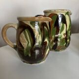 Pair of varnished earthenware vase pitchers mixed Dieulefit popular art