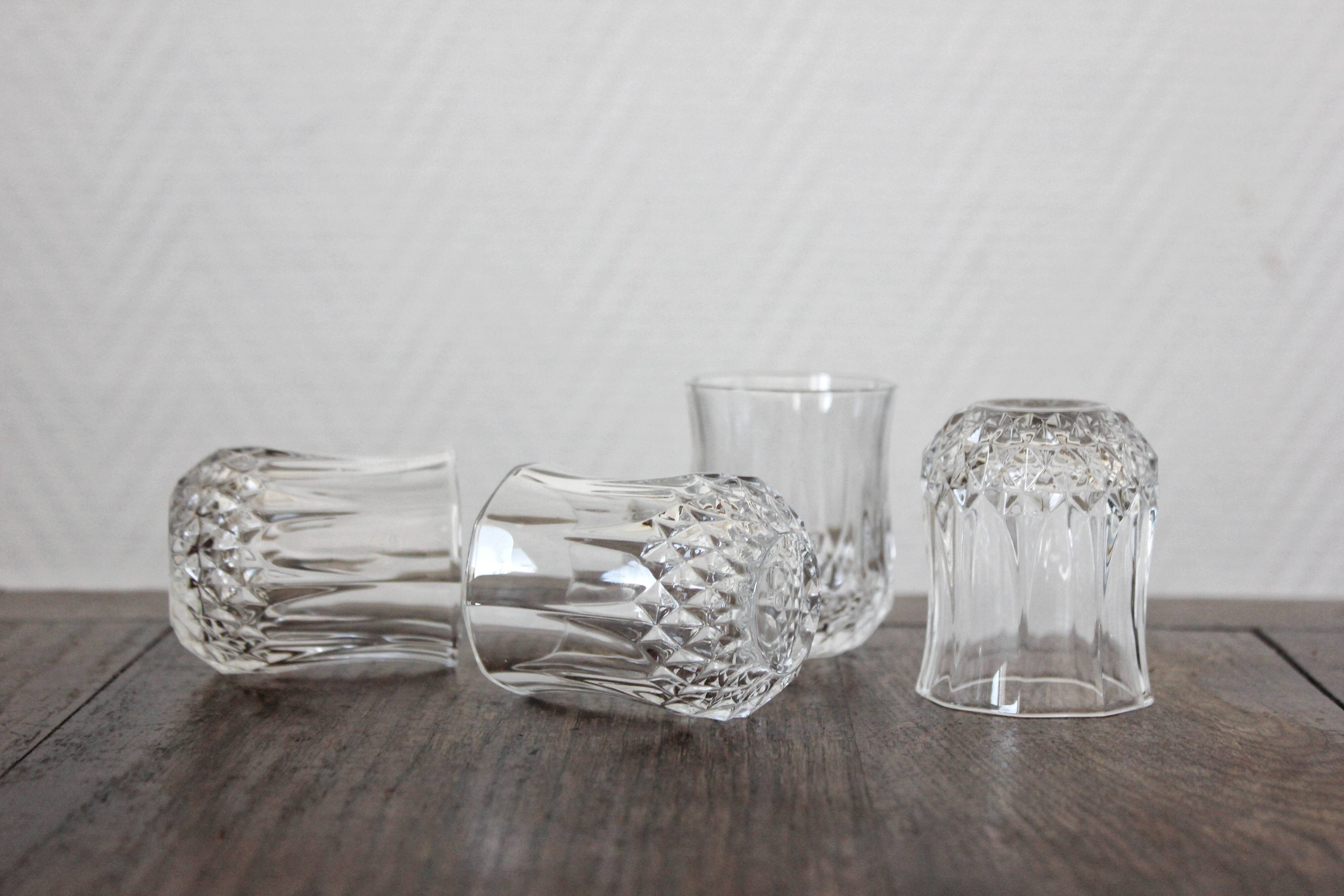 4 glasses with digestive crystal Arques vintage Longchamp model