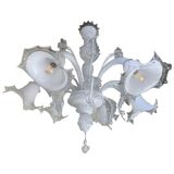 Lustre en verre vénitien transparent et blanc laiteux de style Murano