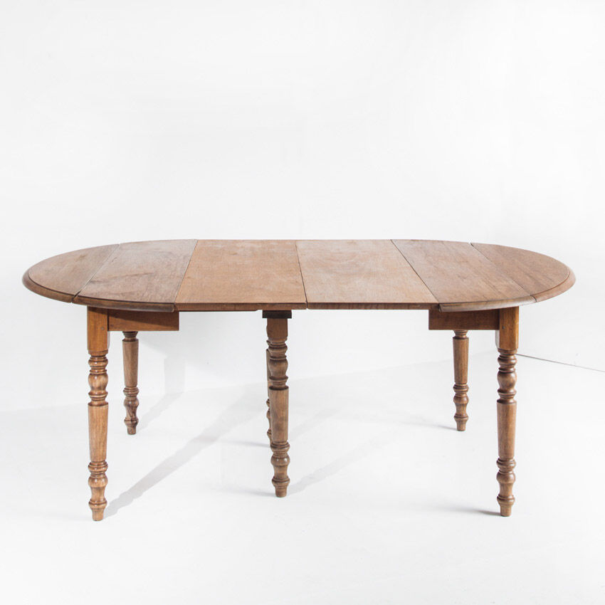 Vintage solid wood table with folding shutters with two extensions, France 1950