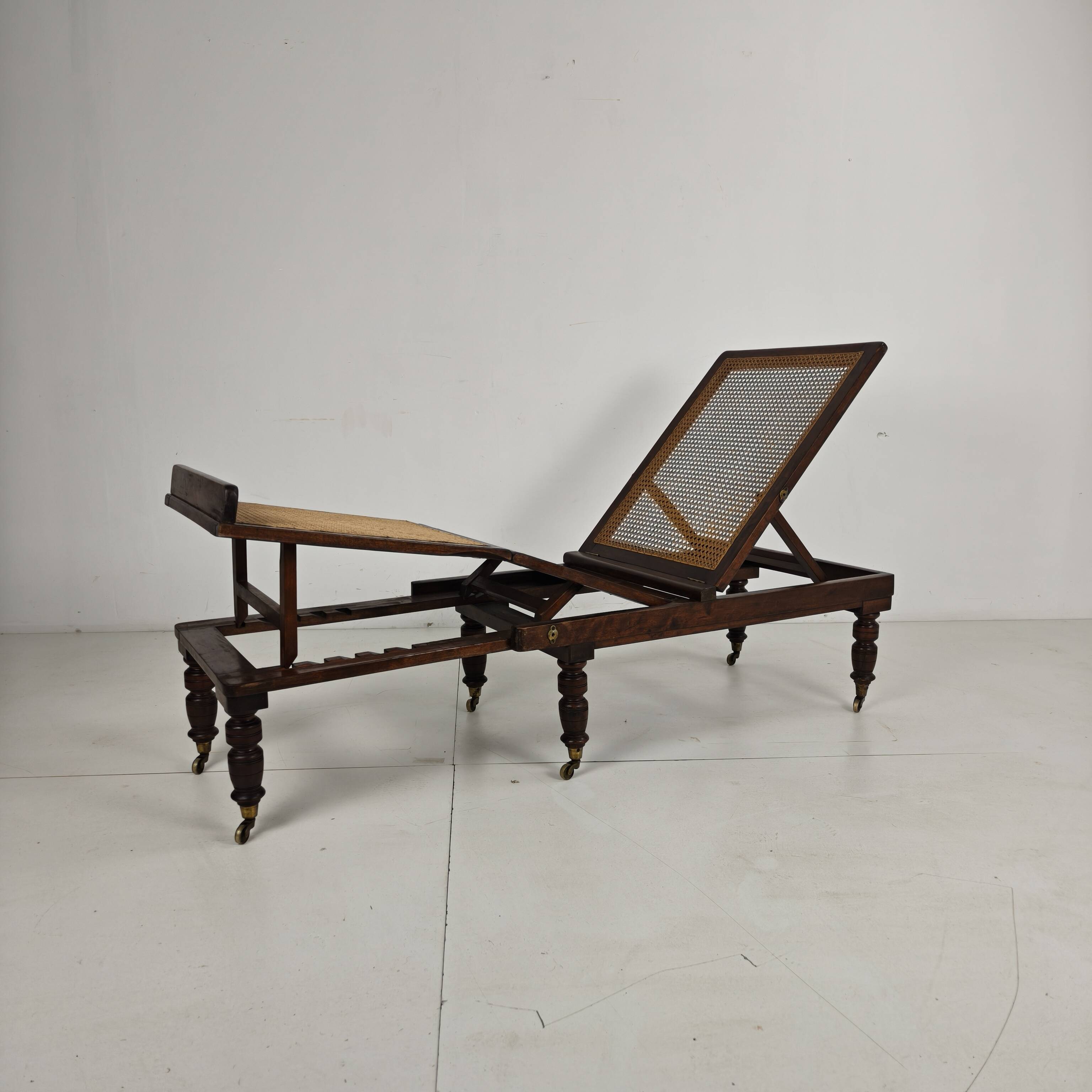 Late 19th Century English Oak Campaign Daybed with Original Cane Webbing