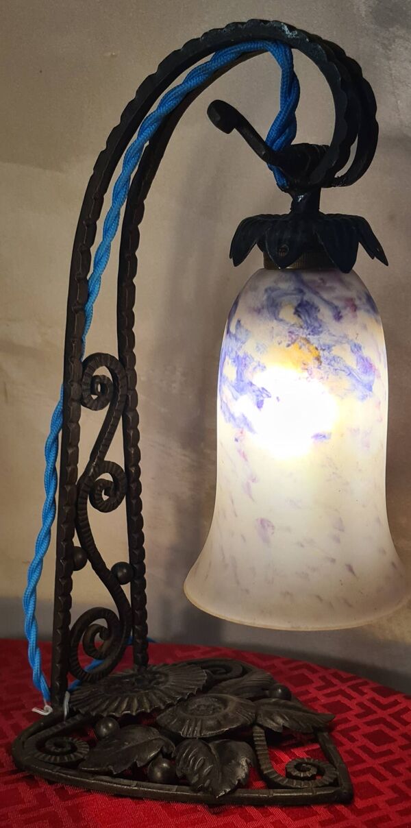 lampe fer forgé ancienne 32x20 jolie tulipe original elec ok
